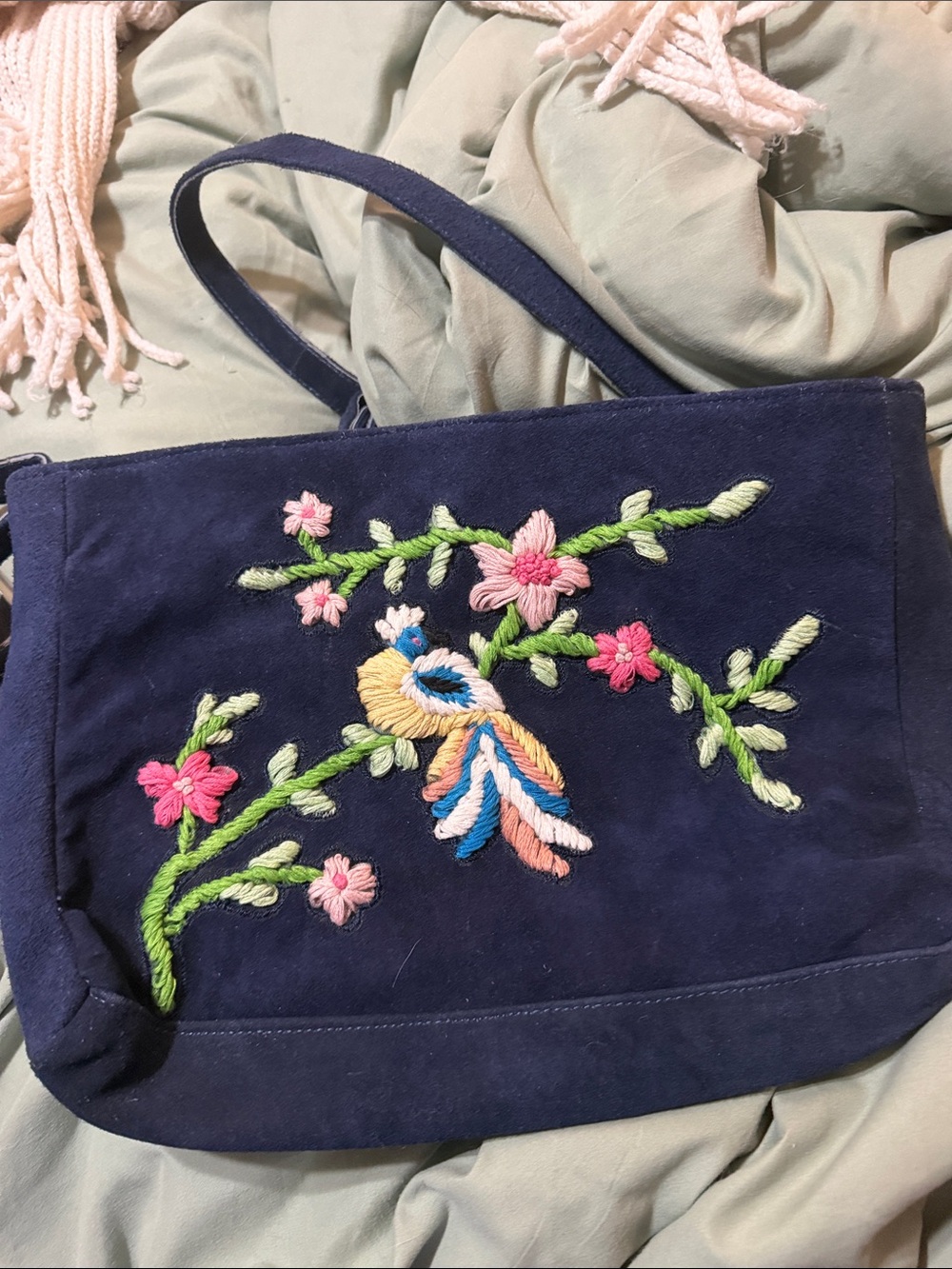 Suede embroidery purse